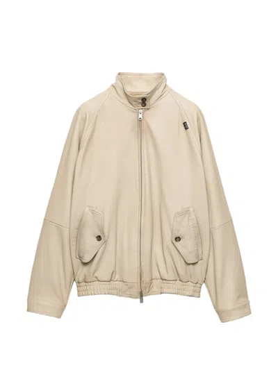 Prada Womens Neutral Stand-collar Nappa Leather Blouson Jacket In Multi
