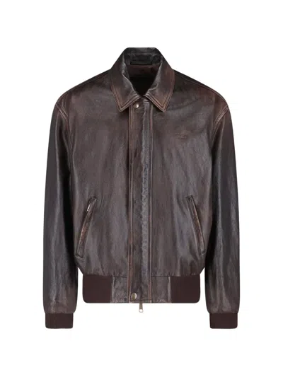 Prada Nappa Leather Bomber Jacket In Brown