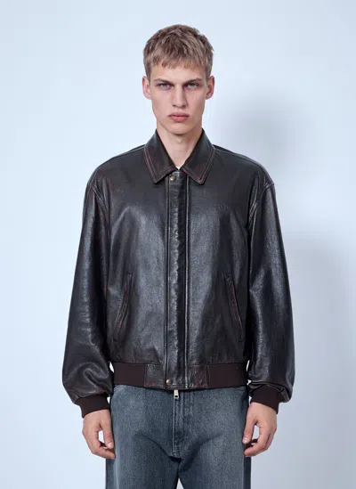 Prada Nappa Leather Bomber Jacket In Brown
