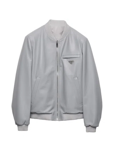 Prada Nappa Leather Bomber Jacket In Gray