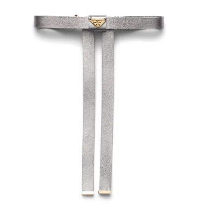 Prada Nappa Leather Bow Hair Clip In Gray