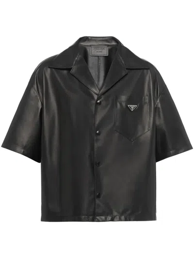 PRADA NAPPA-LEATHER BOWLING SHIRT