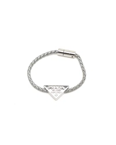 Prada Nappa Leather Bracelet In Silver