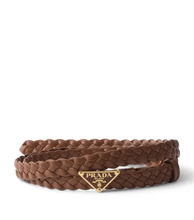 Prada Nappa Leather Braided Belt In Brown