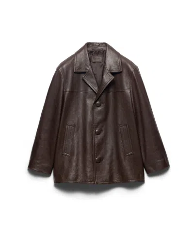 Prada Nappa Leather Caban Jacket In Black