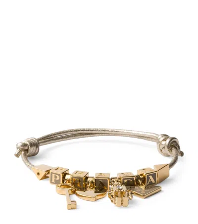 Prada Nappa Leather Charm Bracelet In Silver
