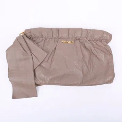Pre-owned Prada Nappa Leather Clutch In Gray