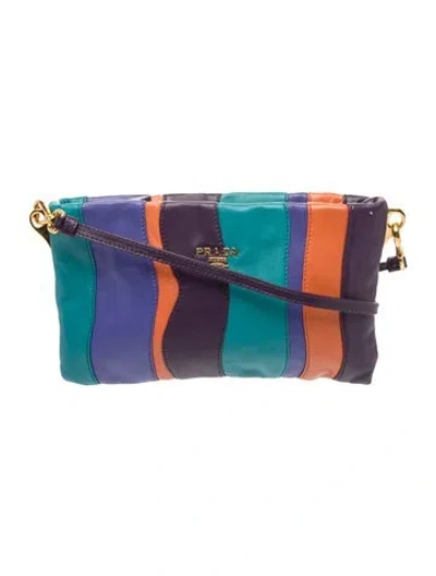 Pre-owned Prada Nappa Leather Clutch W/strap Small In Blue