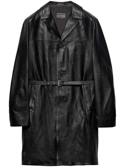 Prada Napa Leather Coat In Schwarz