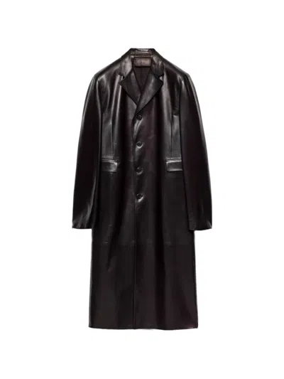 Prada Nappa Leather Coat In Brown