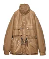 Prada Nappa Leather Coat In Camel Brown