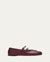 Prada Nappa Leather Double-strap Triangle Logo Ballerina Flats In Burgundy