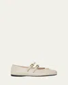 Prada Nappa Leather Double-strap Triangle Logo Ballerina Flats In Pink