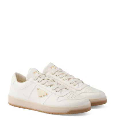 Prada Men Ivory Nappa Leather Downtown Sneakers, 7.5 Luxury Sneakers For Men Darveys In White
