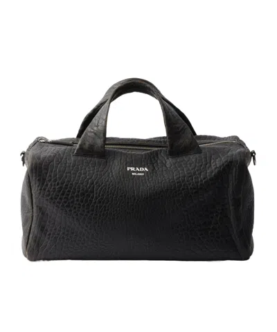 Prada Nappa Leather Duffle Bag In Black