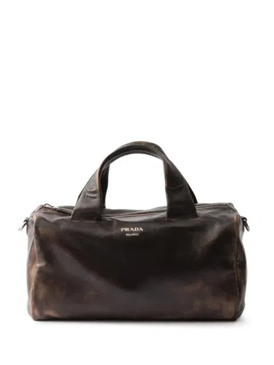 Prada Nappa Leather Duffle Bag In Moro