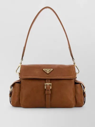 Prada Nappa Leather Explore Shoulder Bag Top Handle In Brown