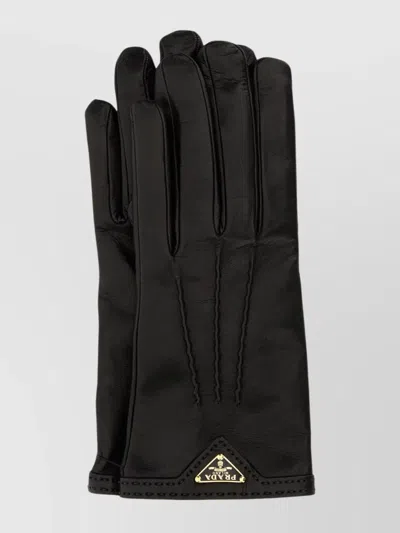 PRADA NAPPA LEATHER GLOVES GOLD-TONE HARDWARE