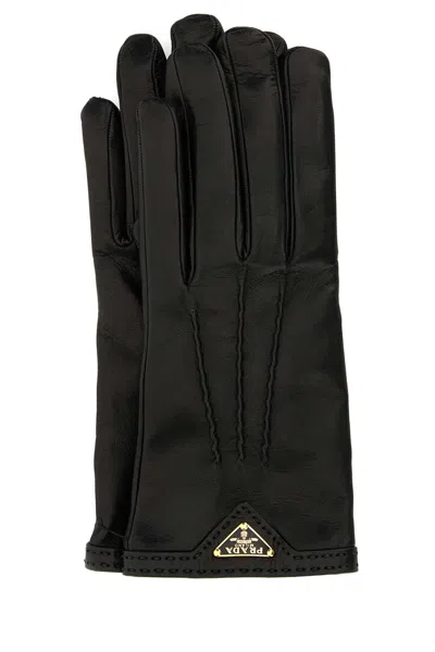 Prada Nappa Leather Gloves With Cashmere Lining In Black