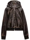 Prada Nappa Leather Hoodie Jacket In Brown