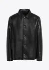 Prada Single-breasted Leather Jacket Men In Black