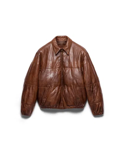 Prada Nappa Leather Jacket In Brandy