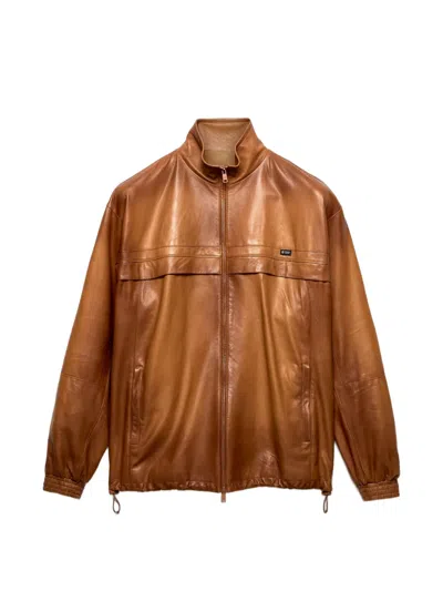 Prada Nappa Leather Jacket In Brown