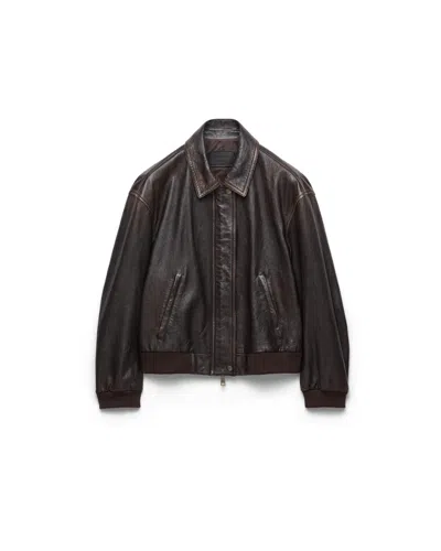 Prada Nappa Leather Jacket In Brown