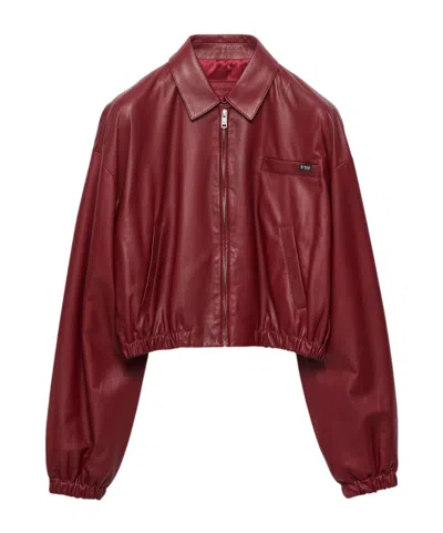 Prada Nappa Leather Jacket In Burgundy