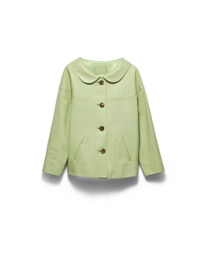 Prada Nappa Jacket Long Sleeves Notched Collar In Green