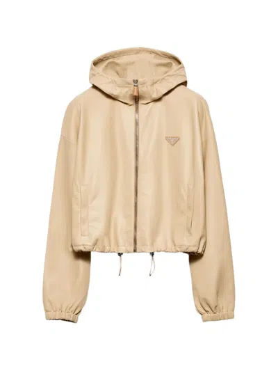 Prada Nappa Leather Jacket In Sand Beige