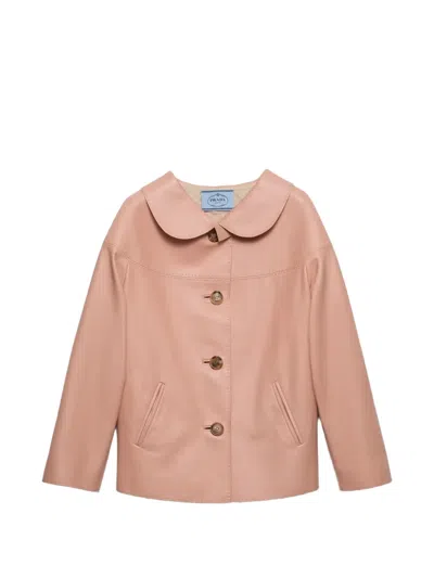 Prada Nappa Jacket Large Collar Long Sleeves In Pink