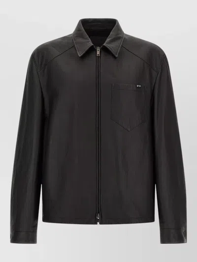 Prada Nappa Leather Jacket Shirt Collar Design In Black