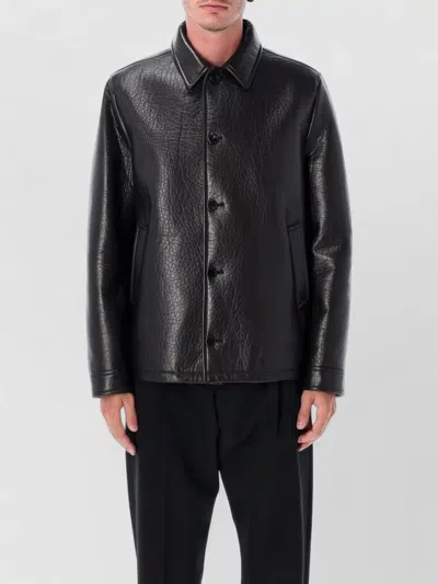 PRADA NAPPA LEATHER JACKET SHIRT COLLAR VENTS