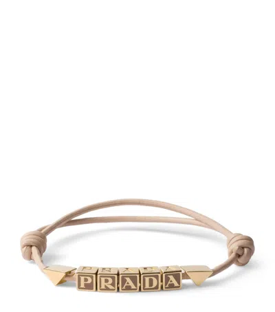 Prada Nappa Leather Logo Bracelet In Brown