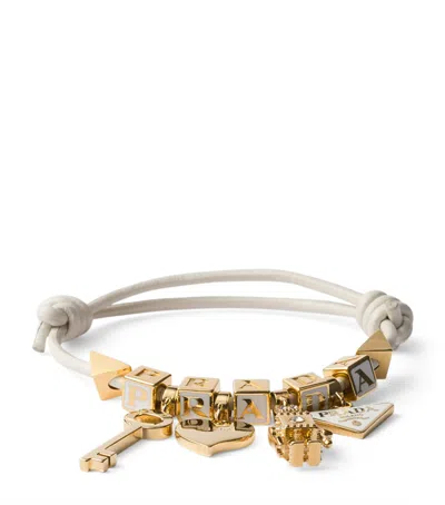 Prada Nappa Leather Logo Charm Bracelet In White