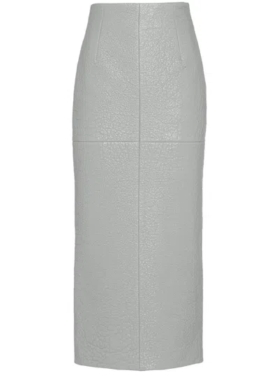 Prada Textured-leather Midi Skirt In Grey
