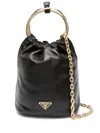 Prada Mini Logo Plaque Leather Bucket Bag In Black