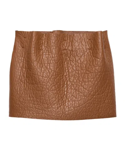 Prada Nappa Leather Mini Skirt In Brown