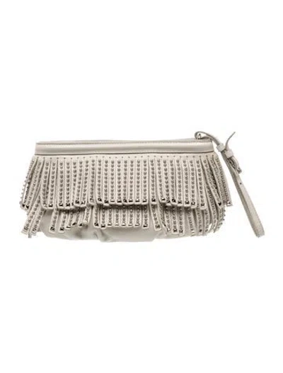 Pre-owned Prada Nappa Leather Nappa Fringe Clutch In Neutral