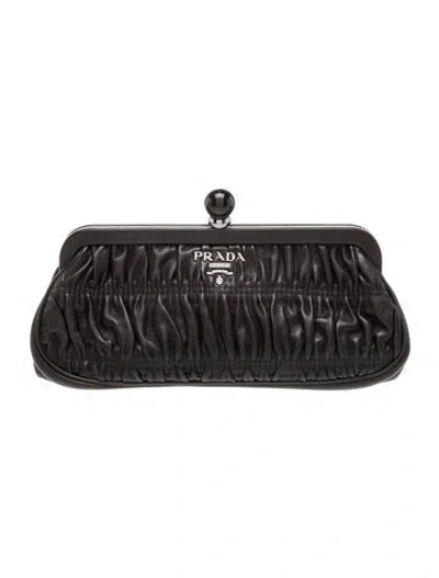 Pre-owned Prada Nappa Leather Nappa Gaufre Clutch In Black