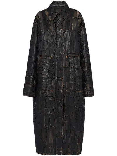 Prada Nappa Leather Patchwork Coat In Black