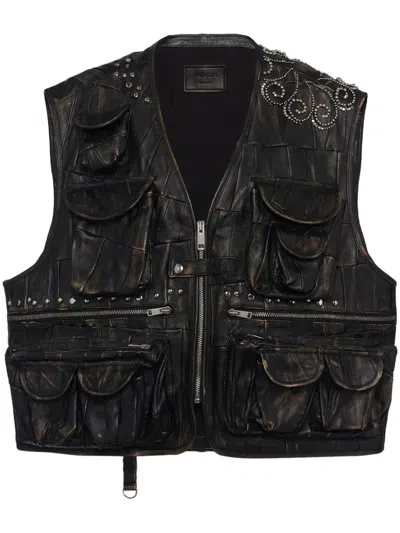 Prada Nappa Leather Patchwork Vest In Black