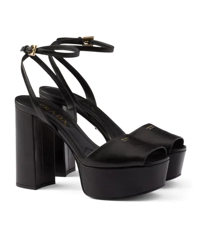 Prada Nappa Leather Platform Sandals 115 In Black