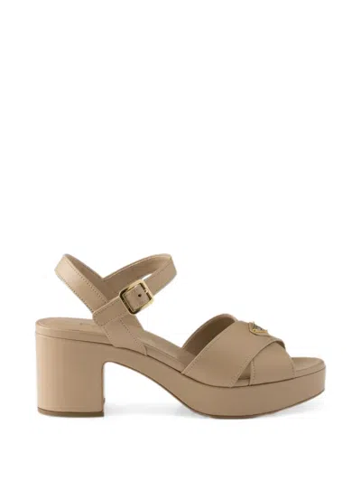 Prada Nappa Leather Platform Sandals In Neutral