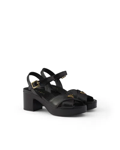 Prada Plateausandalen Aus Nappa-leder In Black