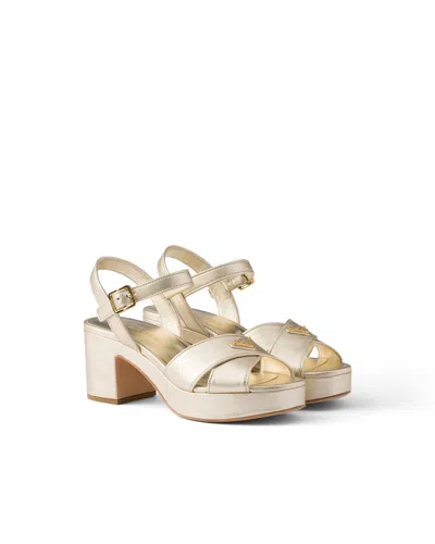 Prada Nappa Leather Platform Sandals In Pyrite