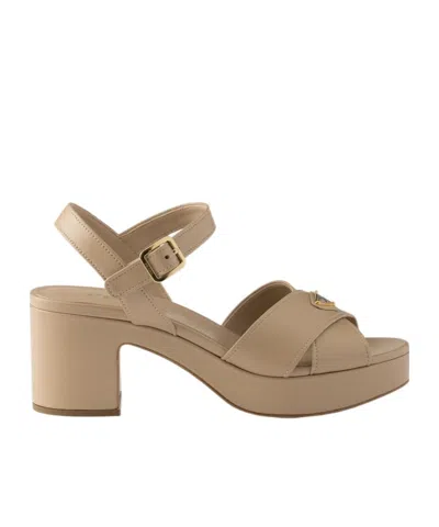 Prada Nappa Leather Platform Sandals In Sand Beige