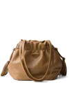 Prada Womens Brown Drawstring Triangle-plaque Nappa Leather Shoulder Bag In Brown