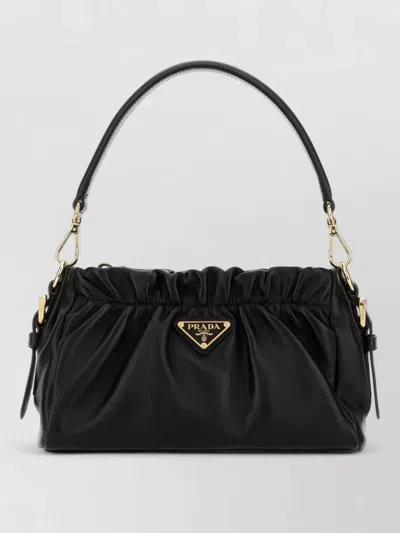 Prada Nappa Leather Shoulder Bag Gold Tone Hardware In Black